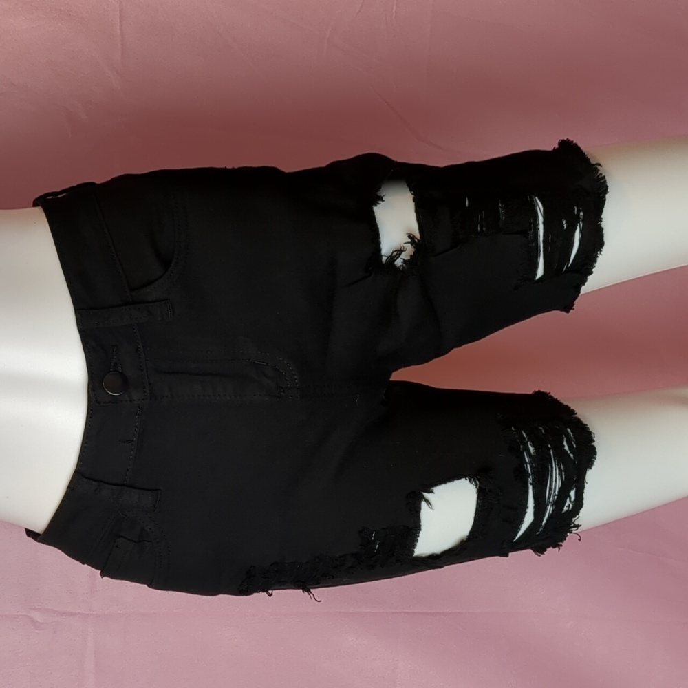 Fashion Nova Black Distressed Gone Fishing Shorts size Small